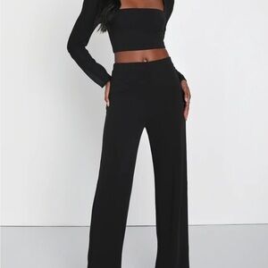 Lulu’s Wide Leg 2 Piece Jumpsuit “Officially Perfect Long Sleeve Cutout”